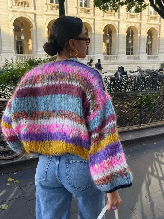 WW | checkered cardigan with rainbow stripes