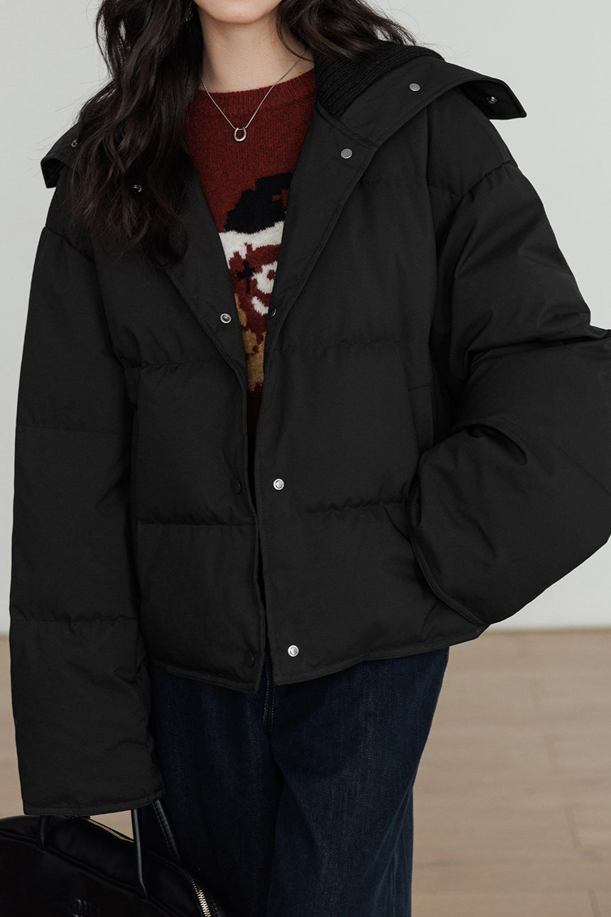 WW | Kragen Weißer Entendaunen-Pufferjacke