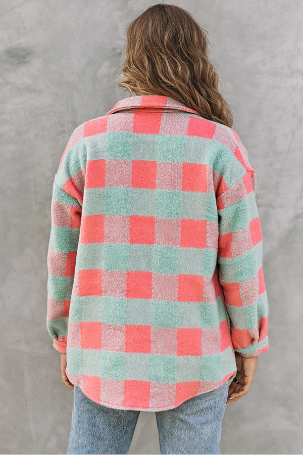 WW | Karo Farbblock Freizeit Übergroße Jacke