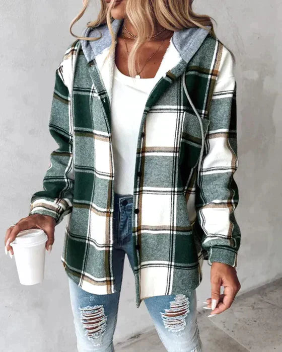 WW | Women's Flannel Shirt with Hood - Casual Oversized Shacket for Autumn & Winter