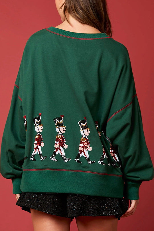 WW | Christmas Soldier Sequin Long Sleeve Casual Sweatshirt