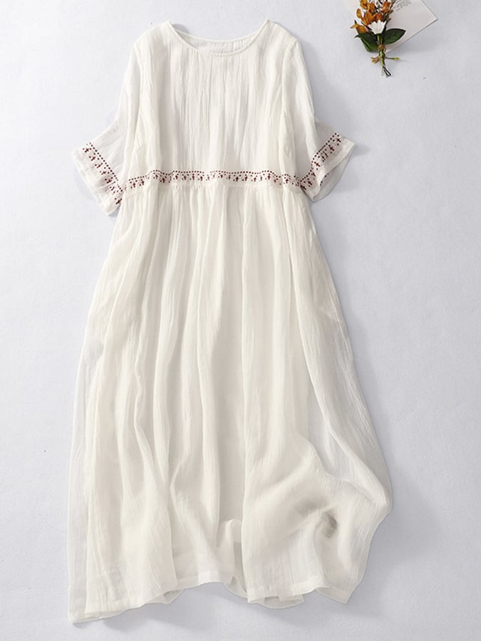 WW | Women's Embroidered Cotton Linen Dress