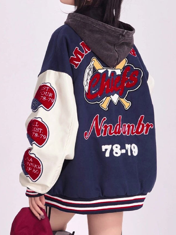 WW | Blue college varsity jacket with flock print