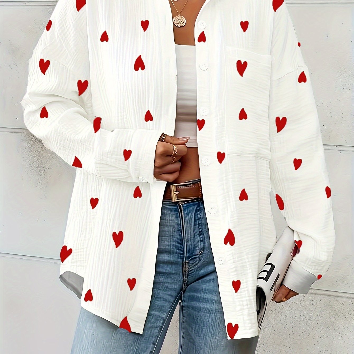 WW | Women's Elegant Cotton Shirts with Long Sleeves in Hearts