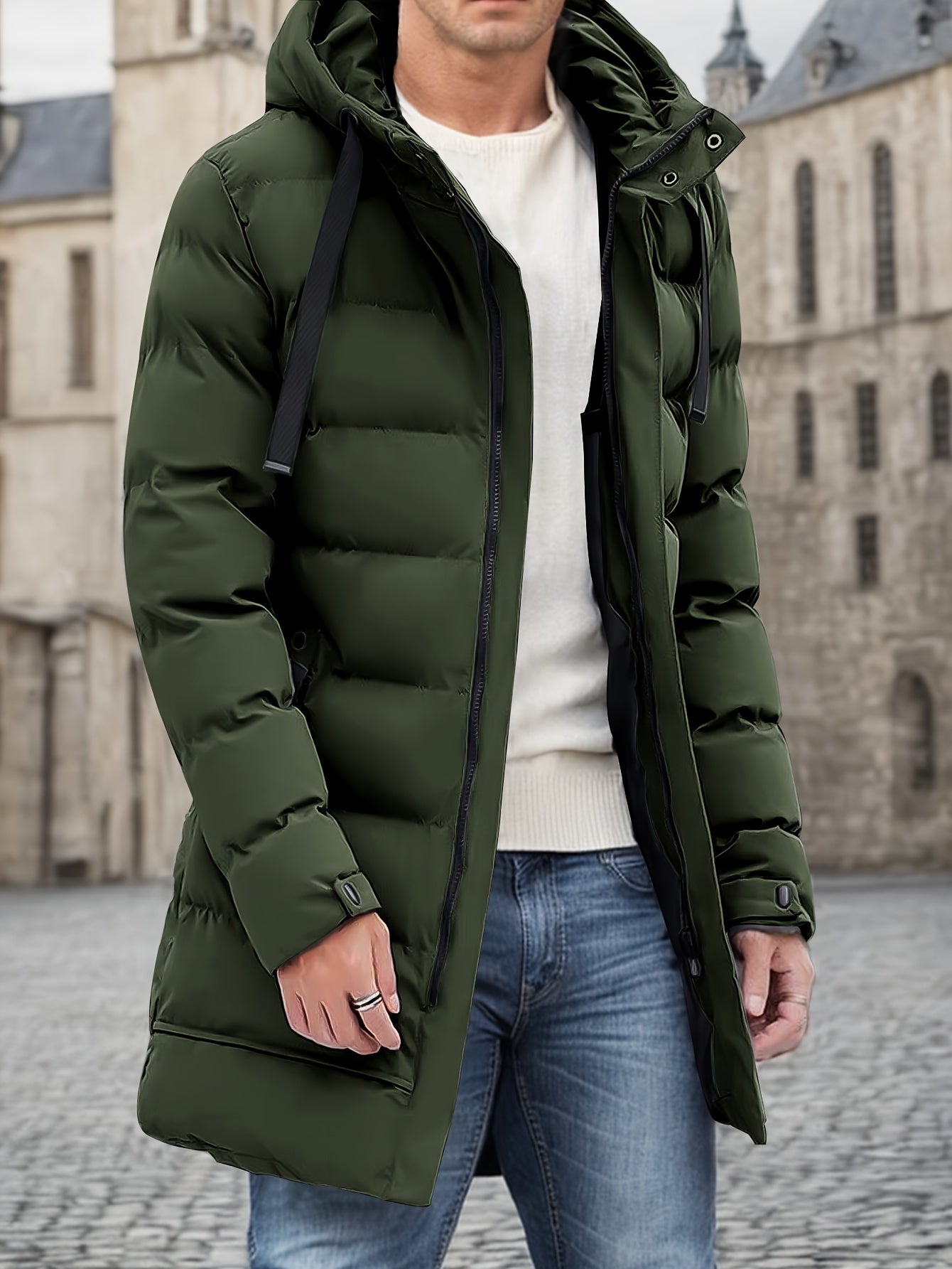 WW | Hooded Cotton Material With Large Pocket And Drawstring Winter Jacket For Men - Perfect for Outdoor Activities
