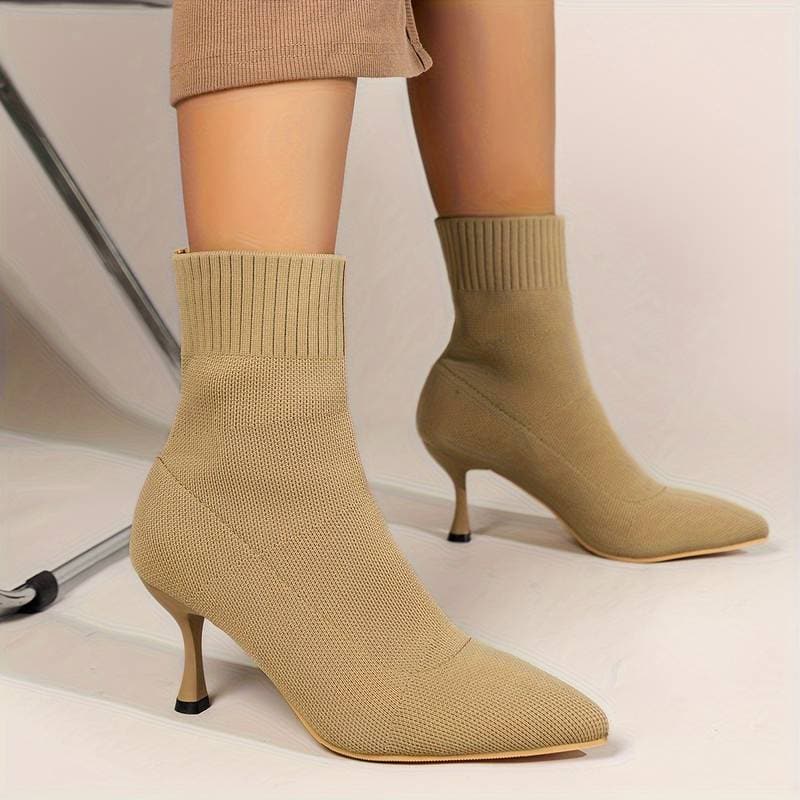WW | Stiefeletten Stricksocken Stiefel Spitzzehen Schlanker Stiletto Absatz Enger Sitz