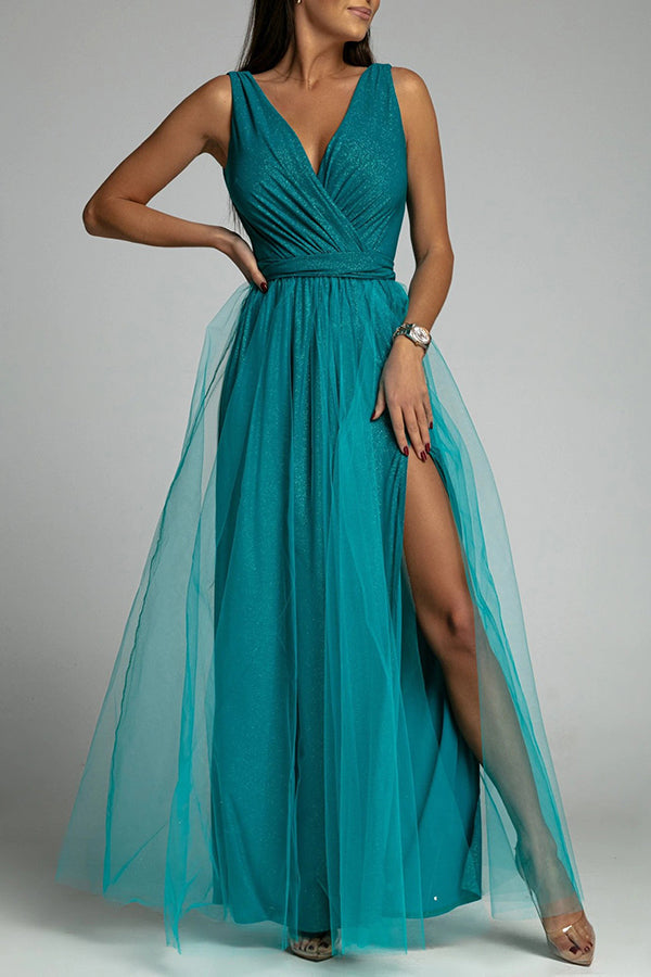 WW | It's My Day Light Tulle Slit Maxi Dress