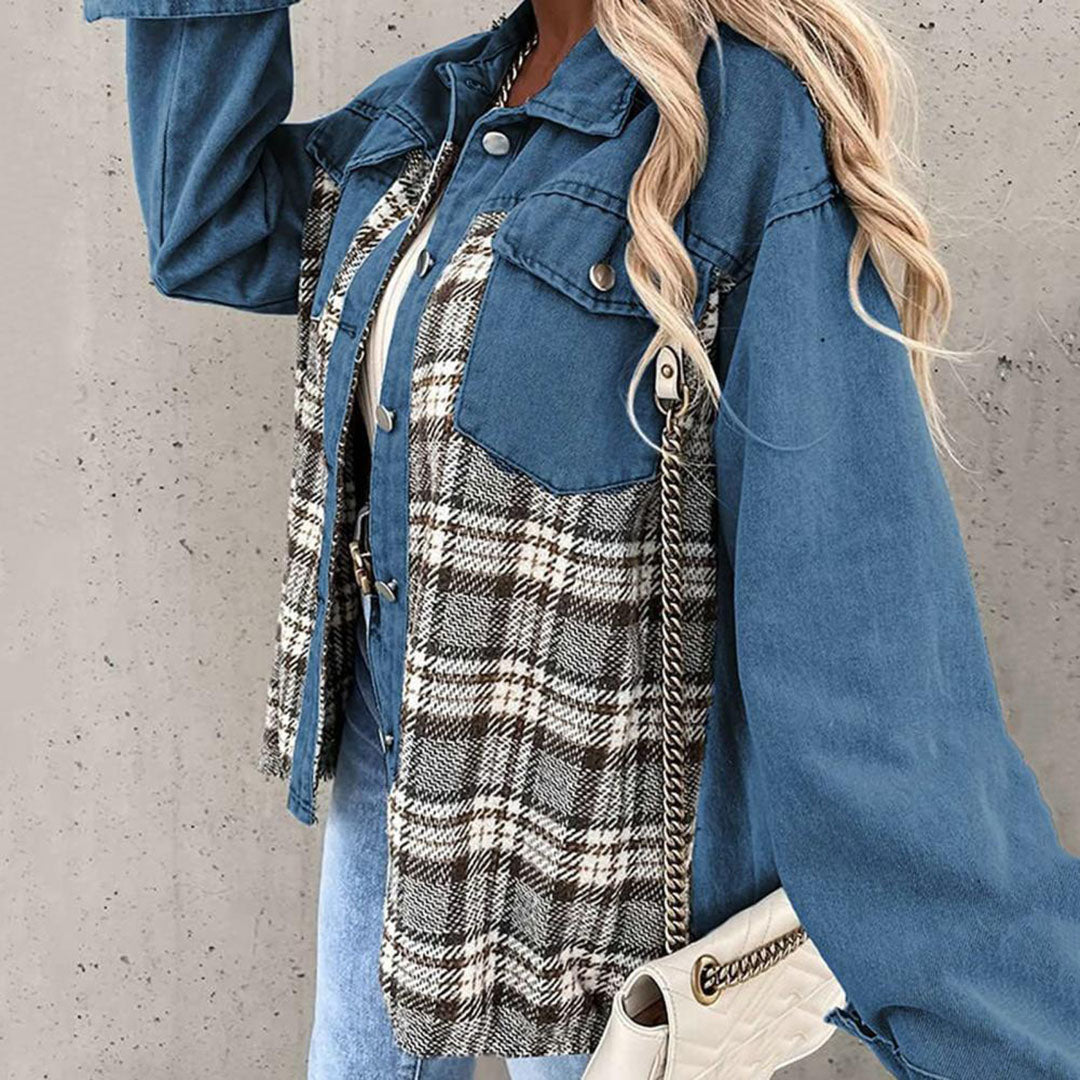 WW | Elegant women's jacket with a check pattern and classic collar