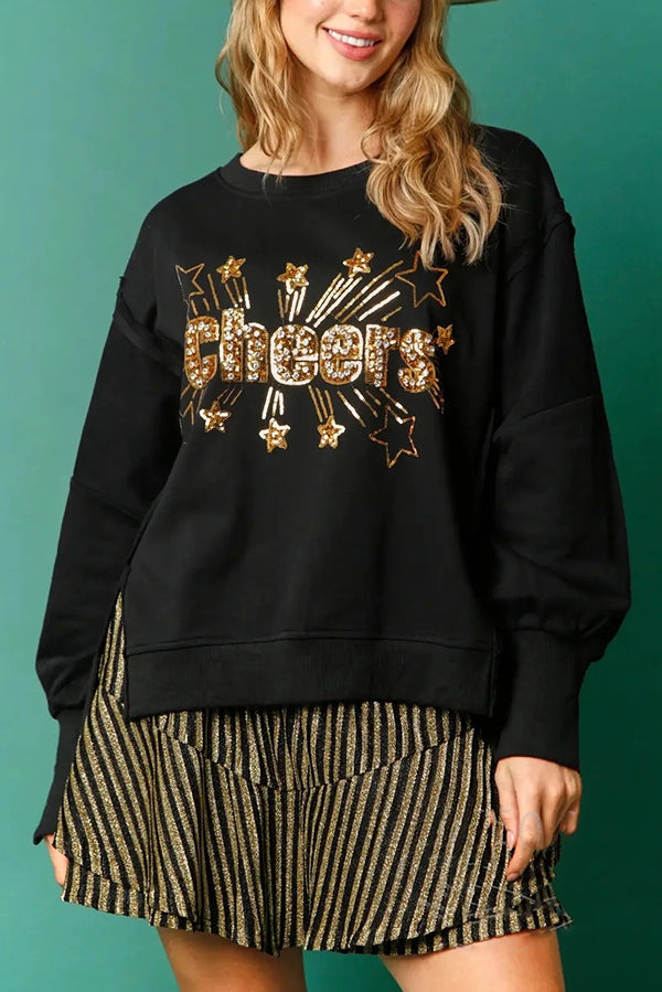WW | Weihnachts-Pailletten-Lässiger Rundhals Langarm-Sweatshirt