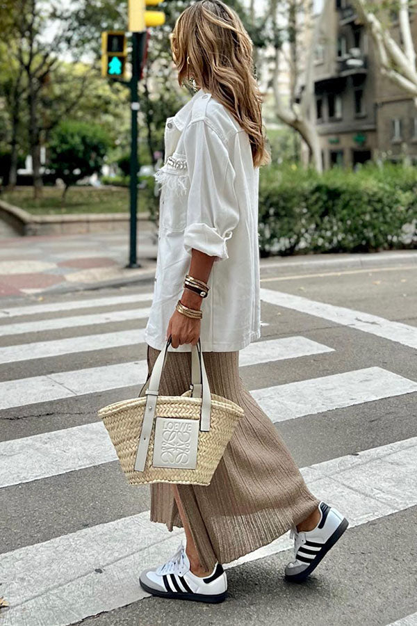 WW | White Solid Tassel Loose Jacket