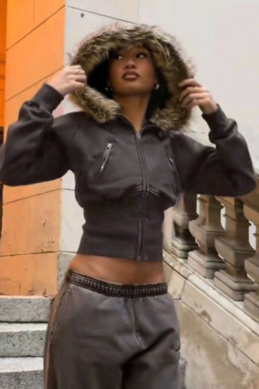 WW | Stil Sweatshirtjacke mit Pelzbesatz