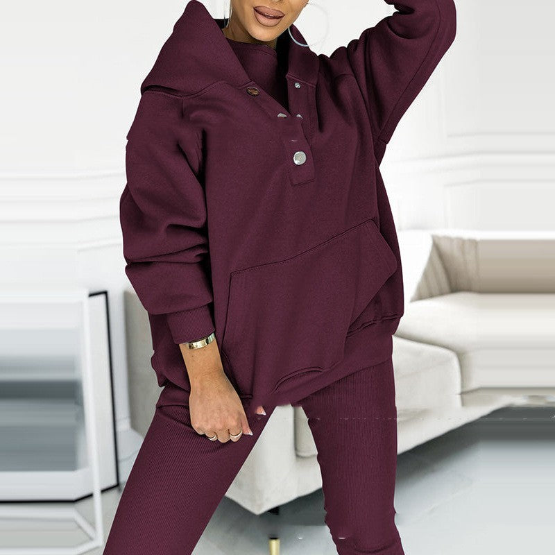 WW | Women's 3-piece Sport Suit with Loose Hoodie and Slim Pants