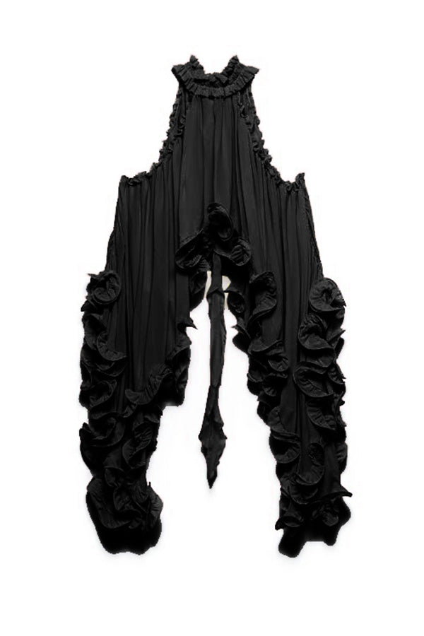 Romantic Drama – Flared top with wavy flounces and neck tie