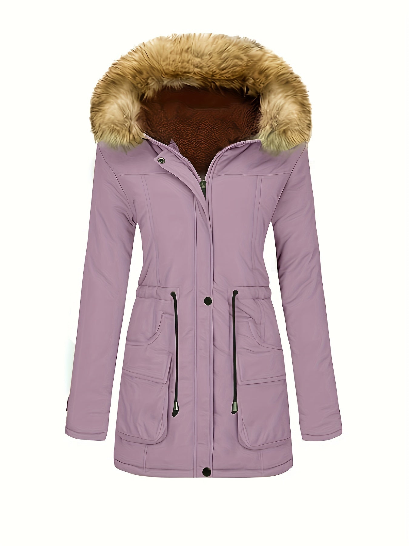 WW | Women's Fleece Parka Winter Jacket with Vegan Fur Hood - Perfect for Outdoor Activities