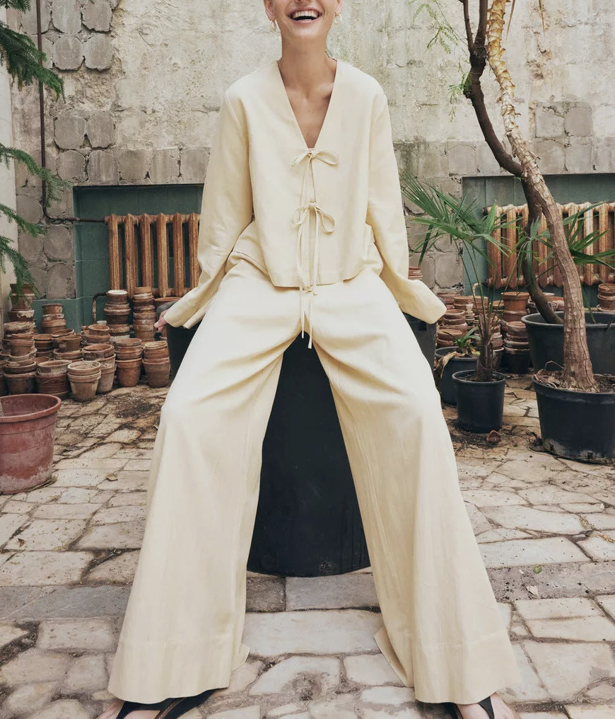 WW | Wide Leg Trousers & Top with Tie