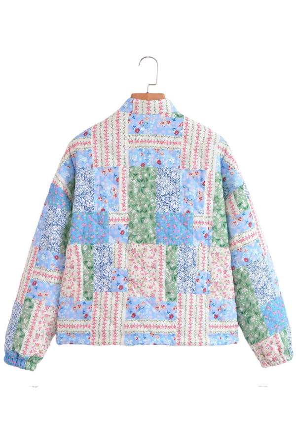 WW | Stand-Up Collar Long Sleeve Floral Cotton Jacket