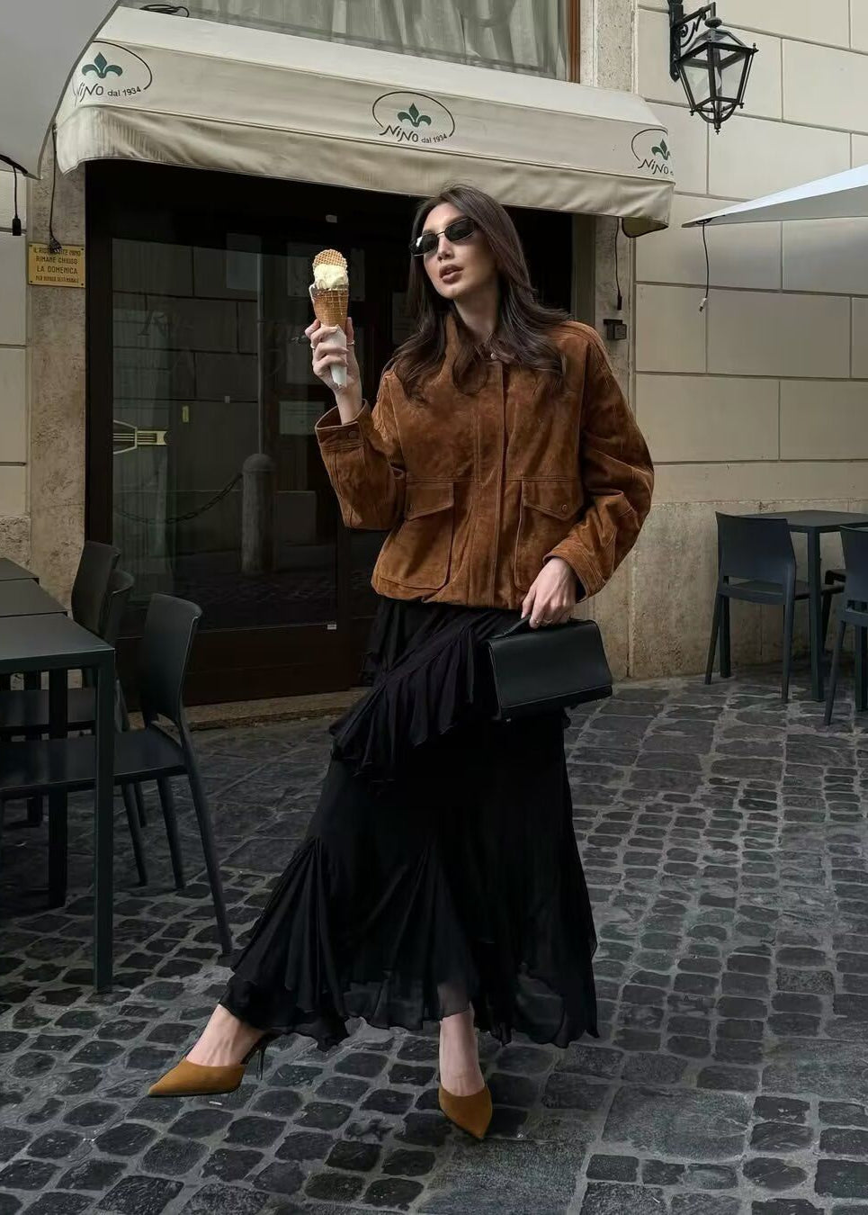 WW | Effekt Oversized Jacke mit Fronttaschen – Braun