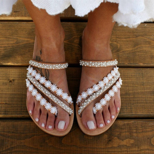 WW | Boho Strand Strass Flip Flops