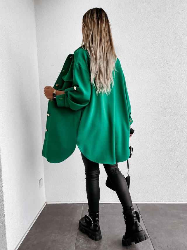 WW | Comfortable long shirt jacket with buttons, wool collar and lapels