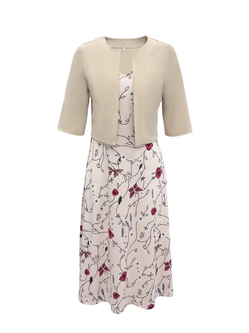WW | Geteilter Kleid mit V-Ausschnitt und Ärmellose Oberteil mit Blumenmuster