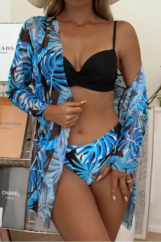 WW – Wrap-around Underwire Bikini with Tropical Print and Cover-up