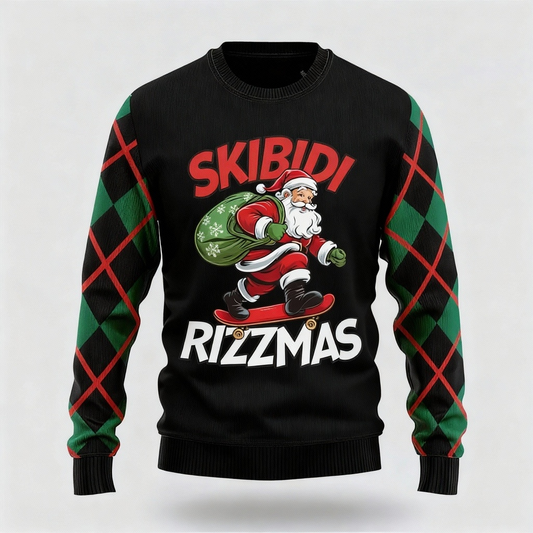 WW | Santa Claus Druck - Maximalistischer Weihnachtsdruck Hässlicher Pullover