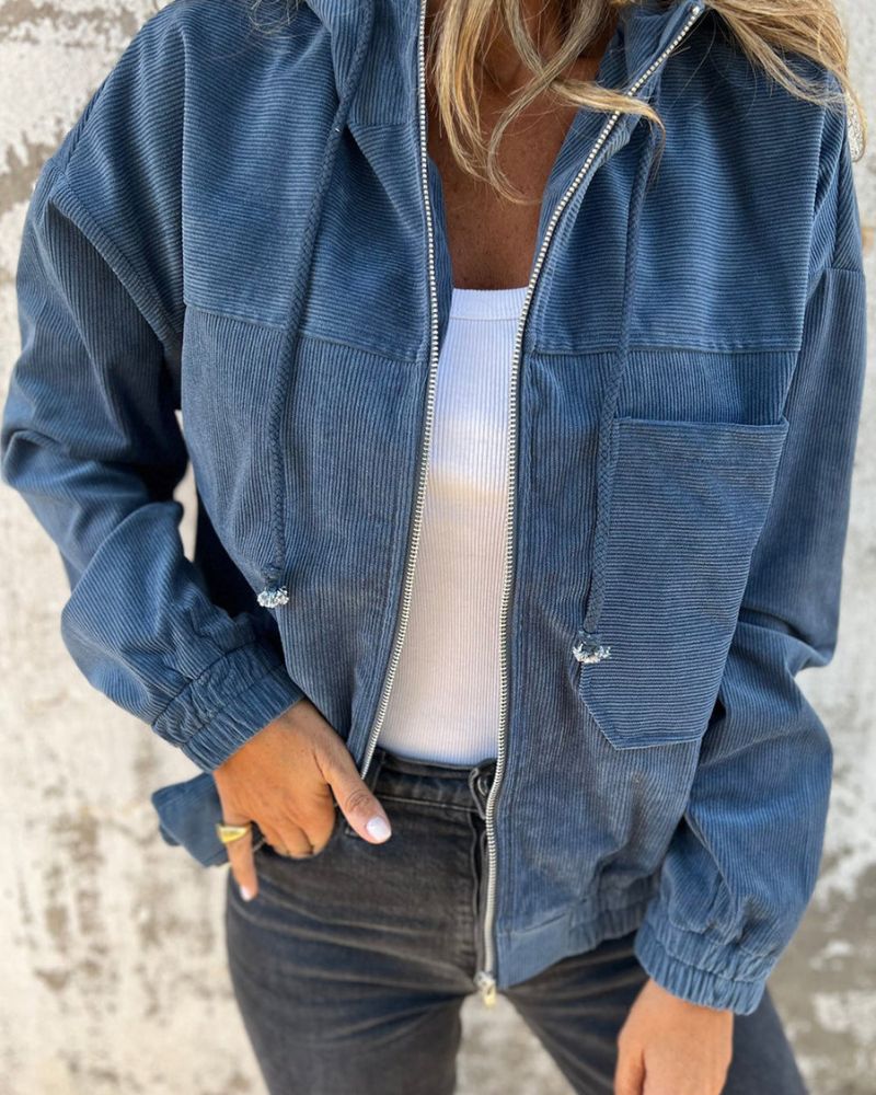 WW | Casual lightweight corduroy jacket with hood for women