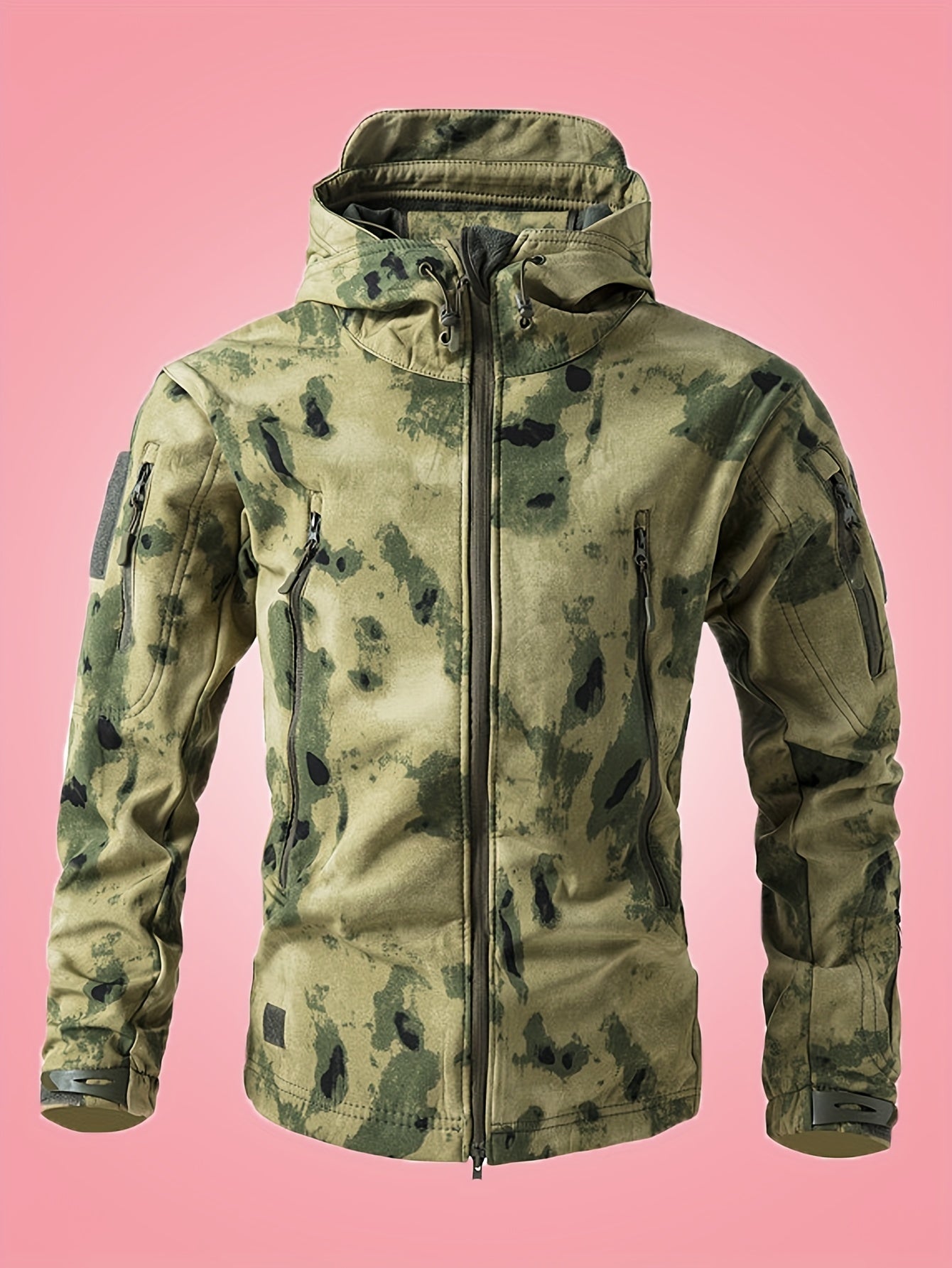 WW | Men's Military Camouflage Windbreaker Outdoor Jacket With Zipper Pockets - Perfect for Outdoor Activities