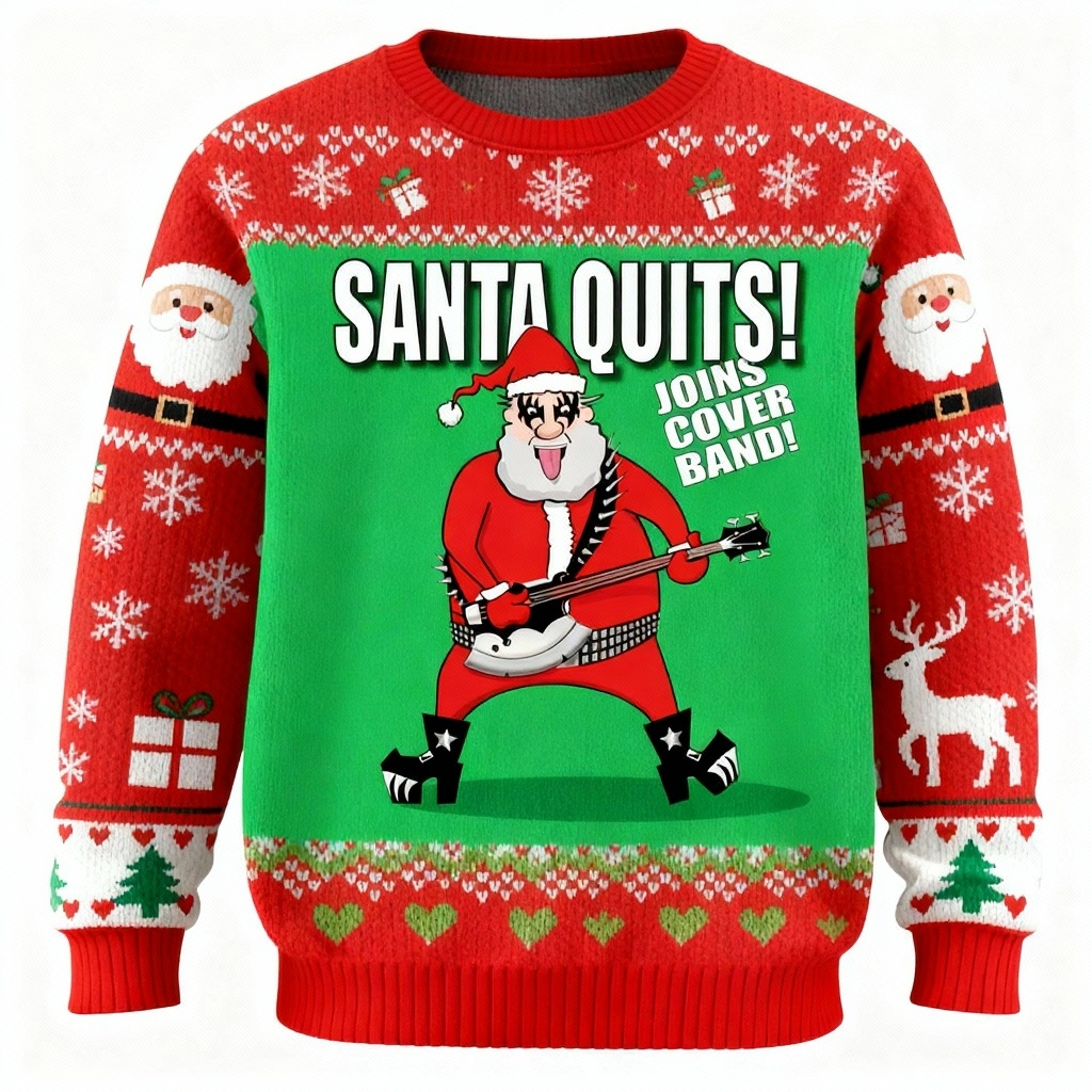 WW | Rocker Satr Santa Claus Muster Hässlicher Pullover - Unisex Weihnachtsfeier Essenzial
