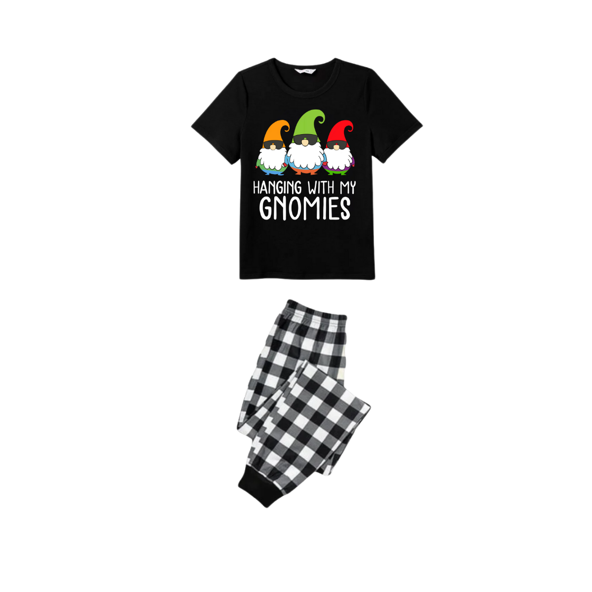 WW | Paar Kurzarm-Pyjamas mit Aufdruck "Hängend mit meinen Gnome"