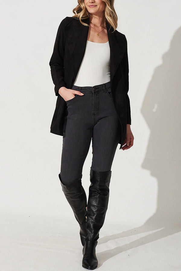 WW | Farbe Anzug Strickjacke großer Revers Wildleder langärmlige Jacke