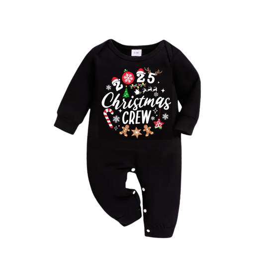 WW | "2025 Christmas Crew" Text Printed Black and Green Plaid Family Matching Pajamas
