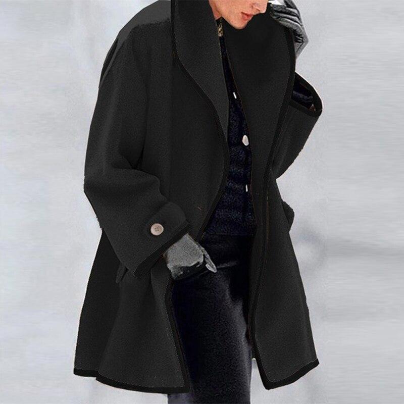 WW | Coat - Wool Blend - Oversized Fit - Draped Collar - Long Style