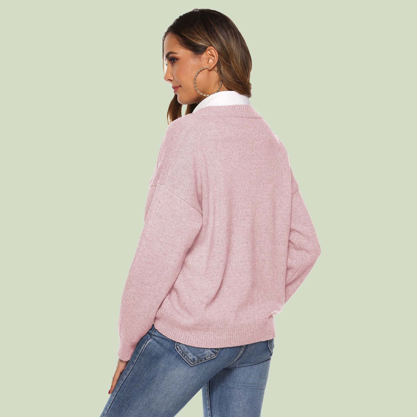 WW | Strickpullover V-Ausschnitt Relaxed Fit Lange Ärmel Weich Und Bequem