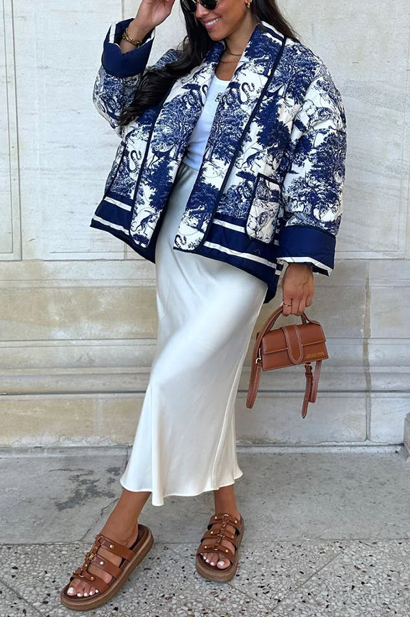 WW | Songs Porcelain Ink Printed Bag Quilted Cotton Kimono Jacket