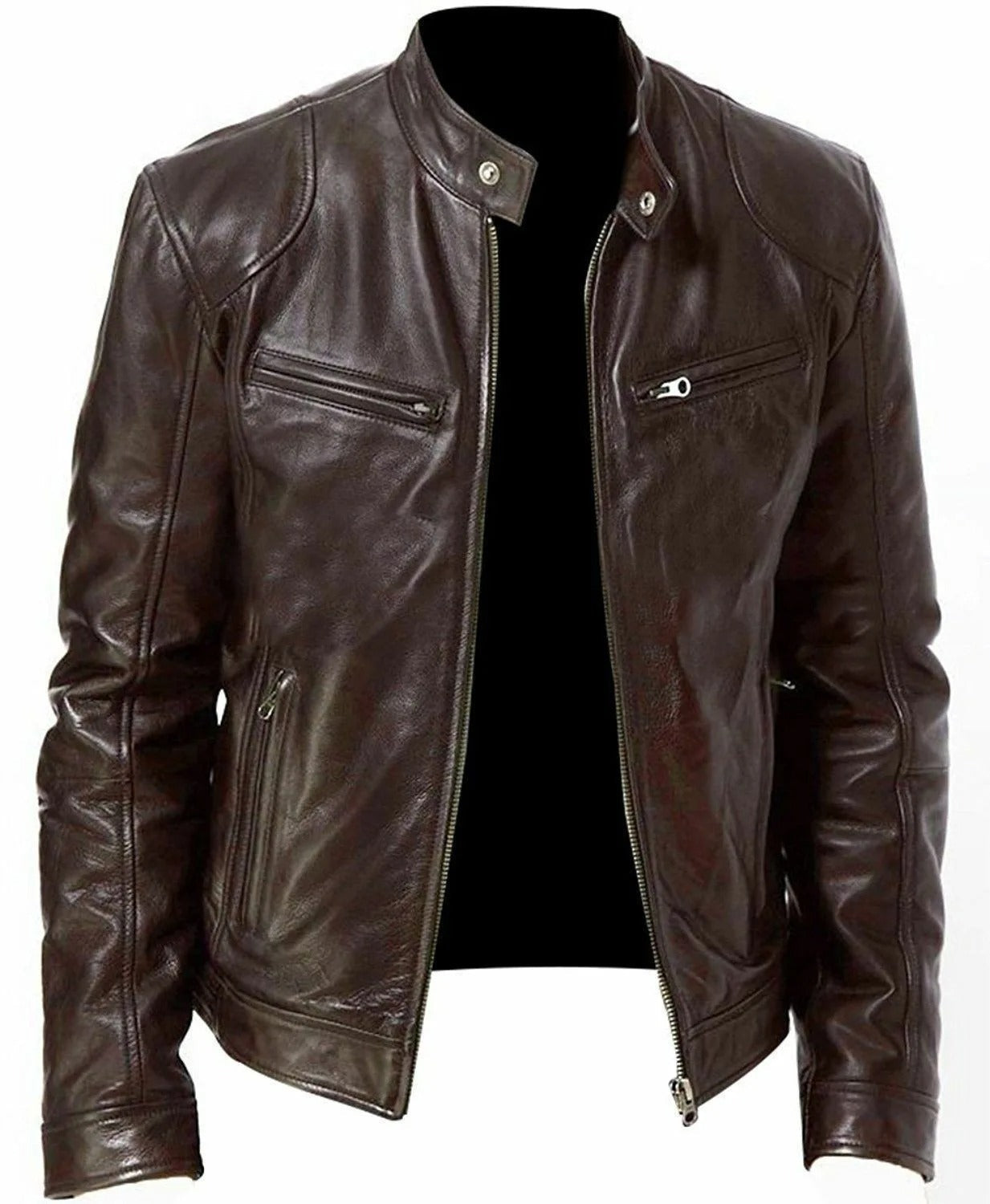 WW | Men's Hoodless Vegan Leather Casual Jacket - Suitable for Any Occasion