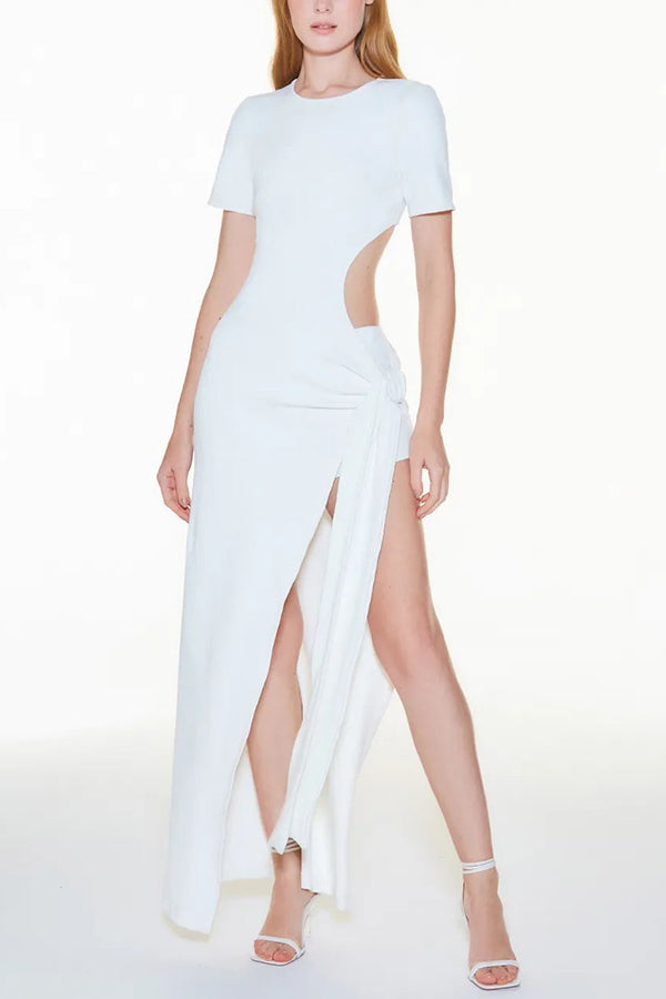 Long dress with slit and side bow