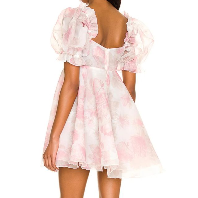 WW | Organza-Kleid mit Blumenmuster und Puffärmeln sowie Herzausschnitt