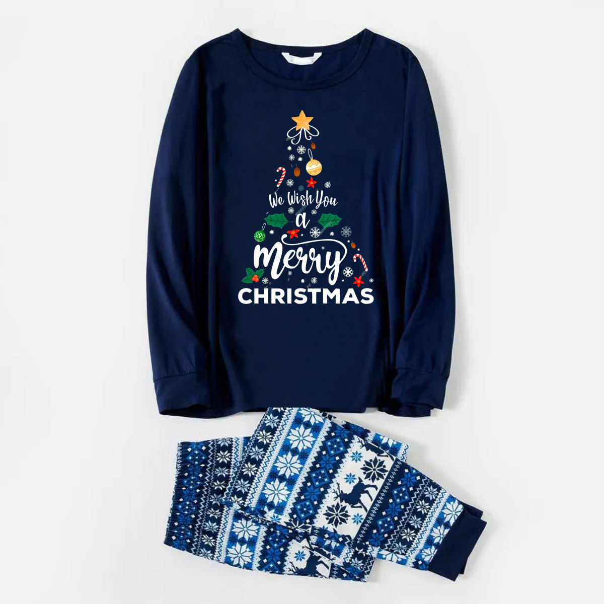 WW | "Wir wünschen Ihnen ein frohes Weihnachten" Print Blau Familie Weihnachten Passende Schlafanzüge