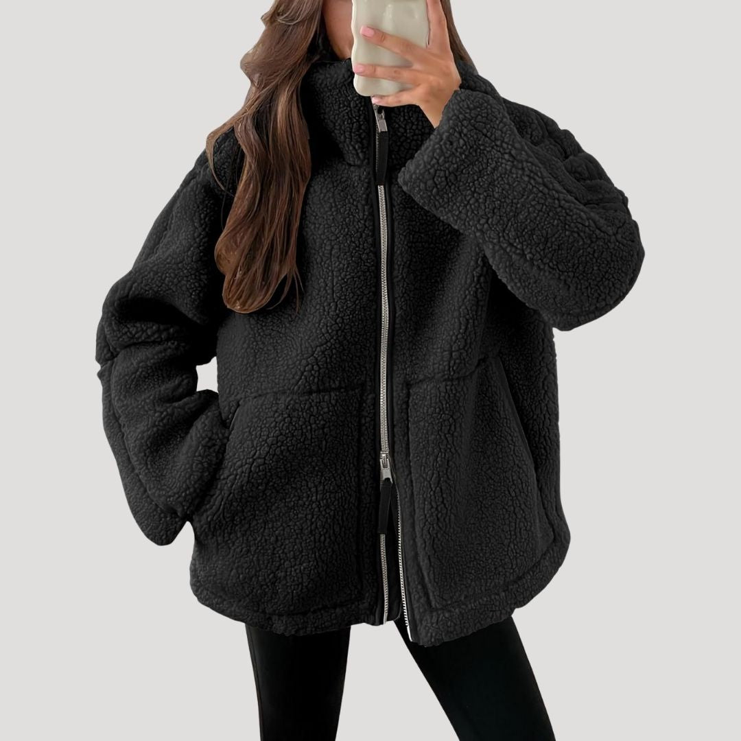 WW | Damen Fleece Teddy Zip-Up Flauschige Winterjacke