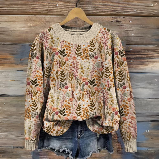 WW | Strickpullover mit Gestickten Blumen