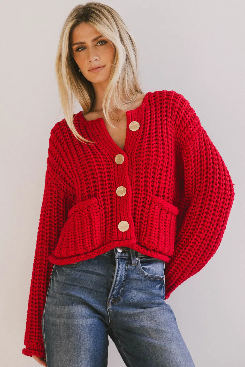 WW | Cozy Chic Damenstrickjacke mit Knöpfen und Taschen