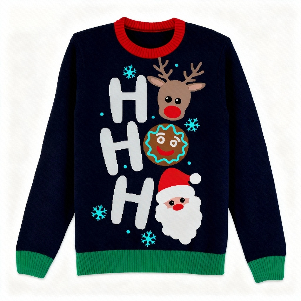 WW | "HO HO HO" Muster Druck Feiertag Pullover - Absichtlicher Festlicher Sonderling