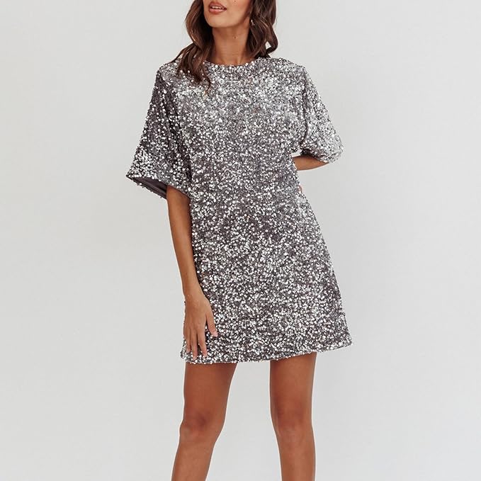 WW | Glitzerndes Paillettenkleid mit Glockenärmeln