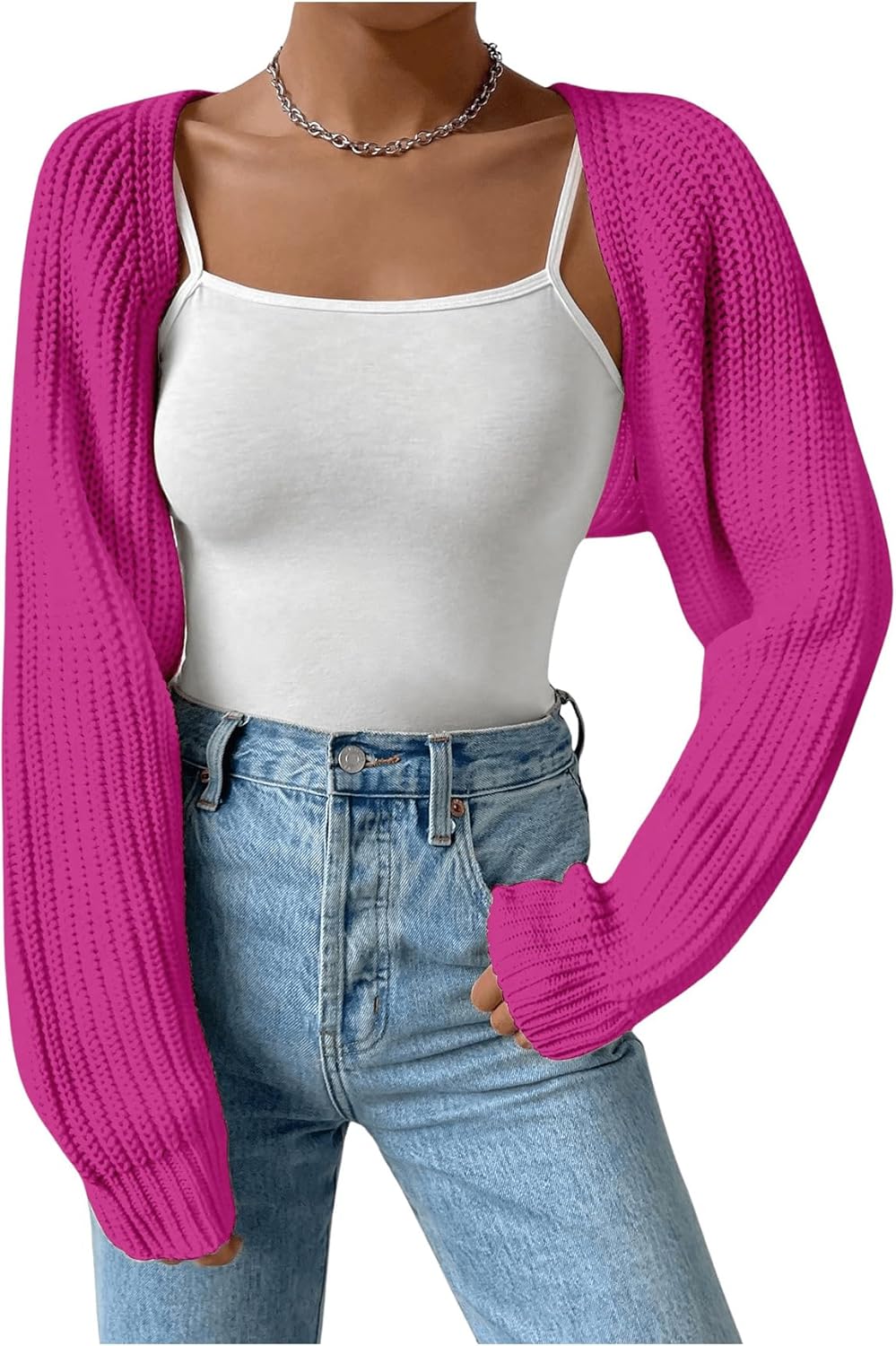 WW | Kurz gestrickte Jacke mit langen Ärmeln