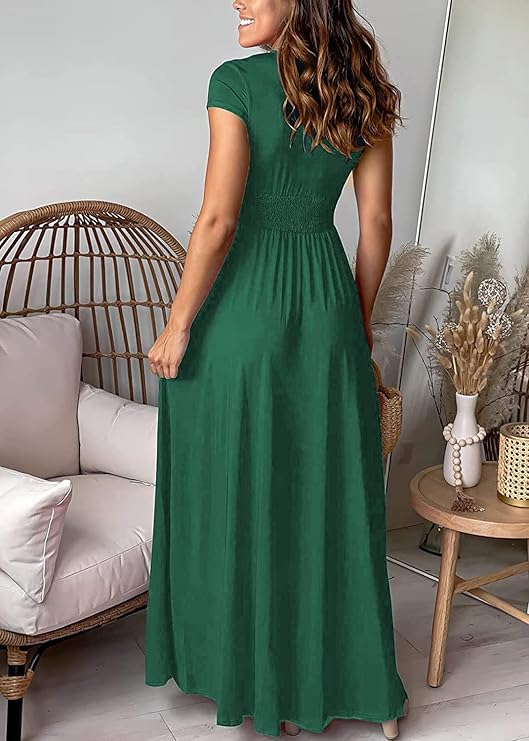 Elegantes Maxikleid mit tiefem V-Ausschnitt & hohem Schlitz – Abend- & Partykleid