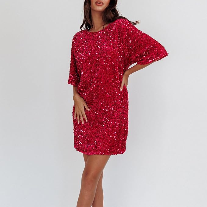 WW | Glitzerndes Paillettenkleid mit Glockenärmeln