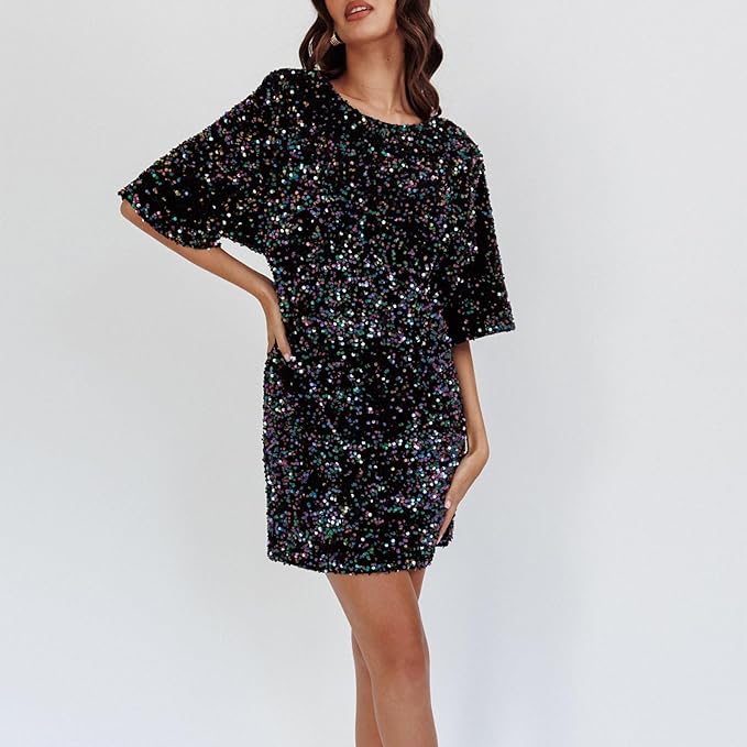 WW | Glitzerndes Paillettenkleid mit Glockenärmeln