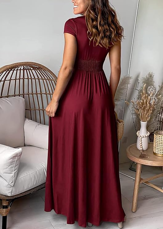 Elegantes Maxikleid mit tiefem V-Ausschnitt & hohem Schlitz – Abend- & Partykleid