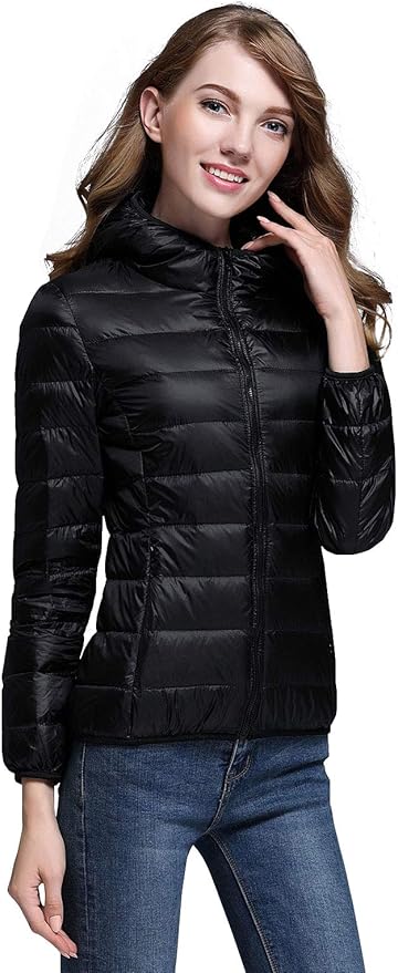 WW | Winterdaunenjacke mit Kapuze für Damen Weiß und Schwarz - faltbare Daunenjacke